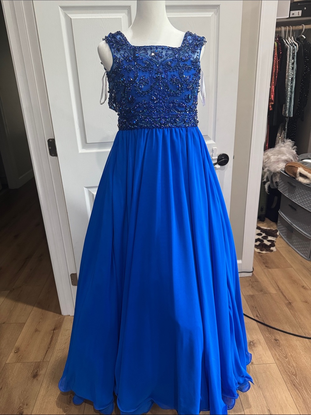 Blue Beaded Bodice Girls' Formal Dress